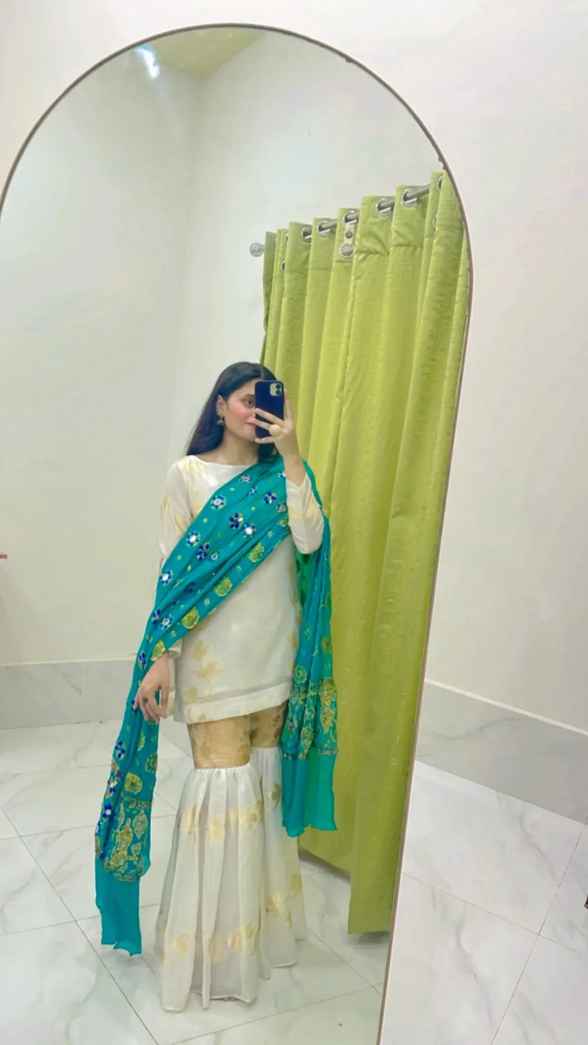 White and golden gharara set